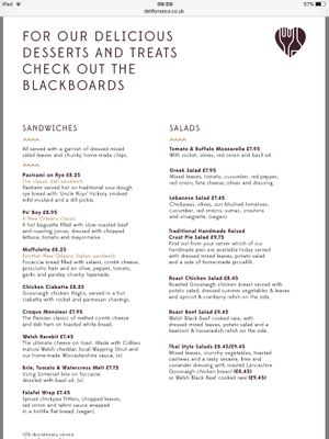 Menu in cafe at Delifonseca Dockside in Liverpool