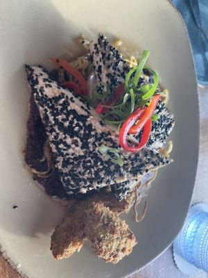 Sesame crusted tofu (sub the tofu for the ahi)  at Huggo's in Kailua Kona