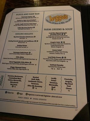 Menus for dinner  at Huggo's in Kailua Kona