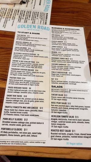 Menu front at Golden Road Brewing in Anaheim
