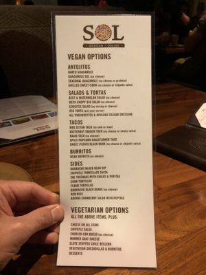 Vegan menu  at SOL Mexican Cocina in Playa Vista