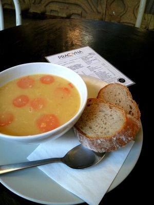 big pea soup for 50czk at Pracovna in Prague
