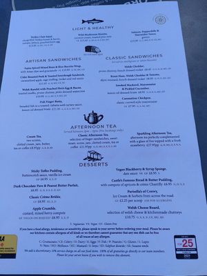 Menu part 2 at Castle Hotel in Conwy