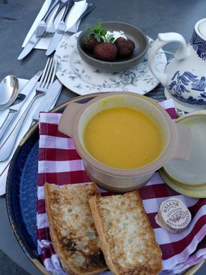 Curry soup of the day and chestnut falafel at Castle Hotel in Conwy
