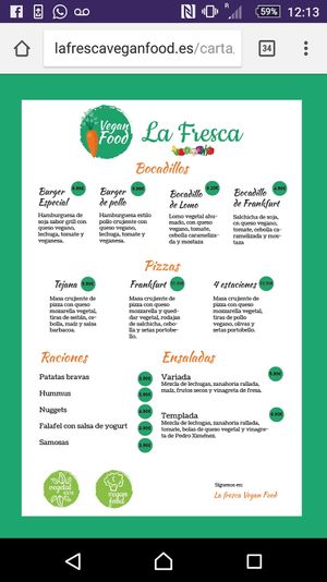 Menu at La Fresca Vegan Food in Zaragoza