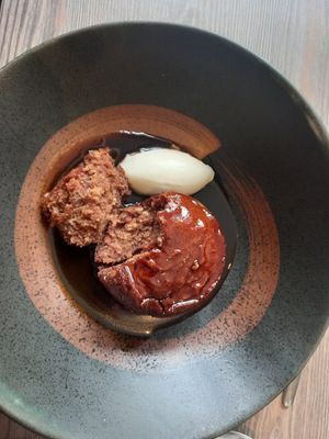Vegan sticky toffee pudding with treacle sauce ❤ at The Cellar Door in Durham
