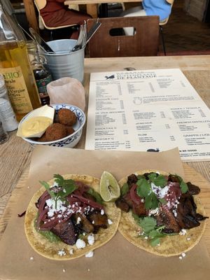 Vegan mushroom tacos and vegan bitterballen   at Buitenplaats de Plantage in Vogelenzang