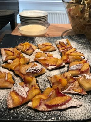 Gluten Free & Vegan nectarine and apple tart with custard at Mon Way Bistro & Cocktail Bar in East London