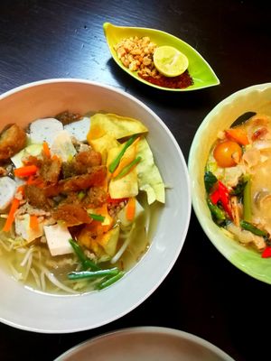 Delicious noodle soup and dtom kha gai (white curry). at Kanecha's Home - Restaurant in Lampang