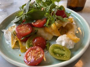 Tomato, zucchini & vegan feta salad    at Yes Yes Yes in Helsinki
