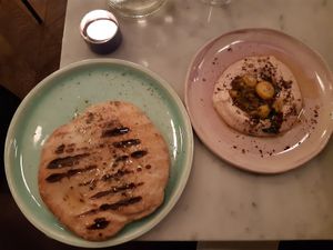 Flatbread with tahini dip at Yes Yes Yes in Helsinki