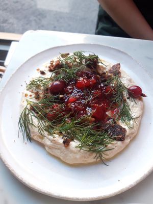 Tahini cauliflower dip with gooseberry jam at Yes Yes Yes in Helsinki