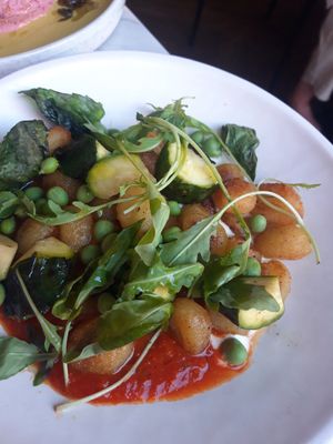 Gnocchi and seasonal veggies with "feta" and arrabbiata sauce at Yes Yes Yes in Helsinki