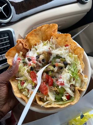 Taco bowl with grilled veggies, pinto beans, black beans, lettuce , tomato and vegan cheese and salsa  at Nacho Taco in Jacksonville