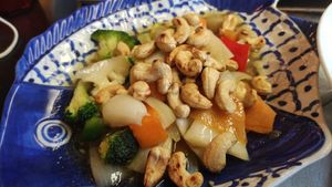 Stir fried veggies with cashew nuts. It was accompanied with steamed rice. at Mai Thai in Reykjavik