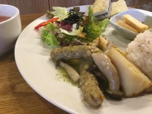 Buckwheat sausages  at Future Food Cafe Restaurant Tubu Tubu in Tokyo