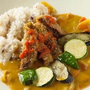 Traditional Grain Amazake & Brown Rice Flour Curry with Fried Sorghum Cutlets   at Future Food Cafe Restaurant Tubu Tubu in Tokyo