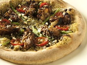 Genova Pizza with Mochi-Awa Millet and Teriyaki Itafu Bacon at Future Food Cafe Restaurant Tubu Tubu in Tokyo