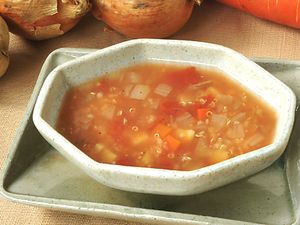 Minestrone Soup Cooked with Organic Italian Tomato, Quinoa, and 3 kinds of root vegetable at Future Food Cafe Restaurant Tubu Tubu in Tokyo