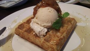 Anzu jam waffle. Good. The waffle is nice, the topping as well, although not that sweet at all, so might not be that pleasing to most people.
 at Future Food Cafe Restaurant Tubu Tubu in Tokyo