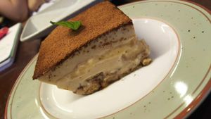 Tiramisu. Fail. Looks ok, but tastes nothing like a tiramisu. Maybe renaming it would be a good idea. at Future Food Cafe Restaurant Tubu Tubu in Tokyo