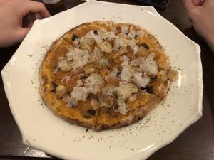 Pescatore pizza - small but tasty, would recommend at Future Food Cafe Restaurant Tubu Tubu in Tokyo