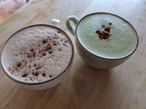 Mushroom Mocha Peppermint & Matcha Maca Moringa Tea Lattes ✨ at The Moth Cafe - Downtown in Edmonton