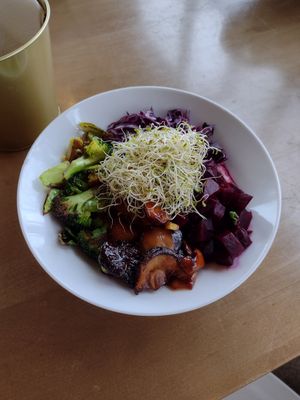 The Moth's purple yam risotto is so good. Lots of variety in the bowl -Flavours, textures, colours, etc #Veganuary at The Moth Cafe - Downtown in Edmonton