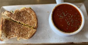 Grilled Cheese with Fresh Tomato Soupp  at The Moth Cafe - Downtown in Edmonton