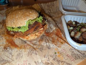 Kimchi burger with hash at The Moth Cafe - Downtown in Edmonton