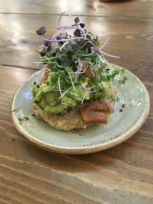 GF bagel with avocado young coconut bacon at The Moth Cafe - Downtown in Edmonton