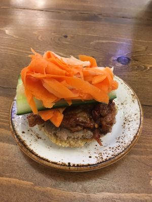 Modified Moth Banh Mi with a gluten free bagel base at The Moth Cafe - Downtown in Edmonton