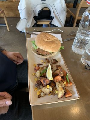 Chick no Burger with Potato Hash at The Moth Cafe - Downtown in Edmonton