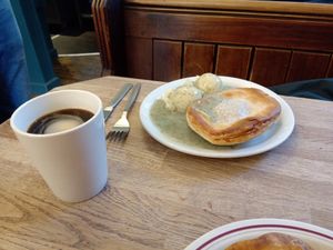 Vegan pie and mash with liquor at Goddards at Greenwich in South East London