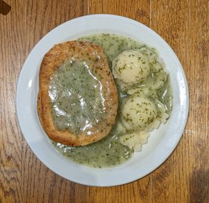 Vegan pie, mash & liquor at Goddards at Greenwich in South East London