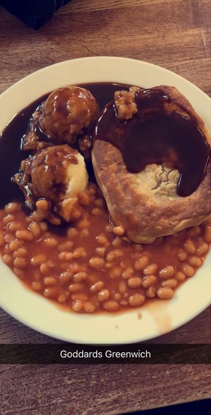 Soya pie and mash at Goddards at Greenwich in South East London