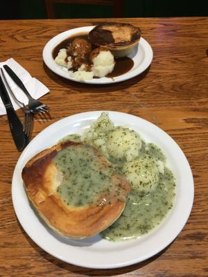 Vegan veggie soya mince pie, mash and liquor  at Goddards at Greenwich in South East London