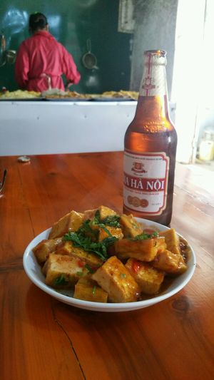 Tofu coated w tomato sauce at Nha Hang Chay in Sapa