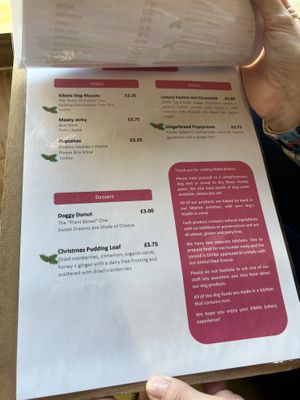 Menu for dogs   at Kibble Bakery in Skipton