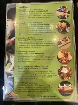 Vegan menu   at Sunrise Tacos in Bangkok