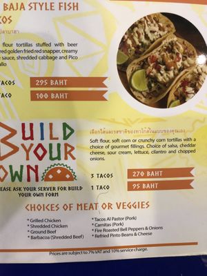 You can choose refried beans or flame grilled peppers for veg options  at Sunrise Tacos in Bangkok