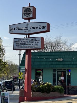 The sign that drew us in.  at Las Palmas Taco Bar in Santa Cruz