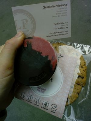 vegan ice cream and cookie at La Provençana in Lhospitalet De Llobregat