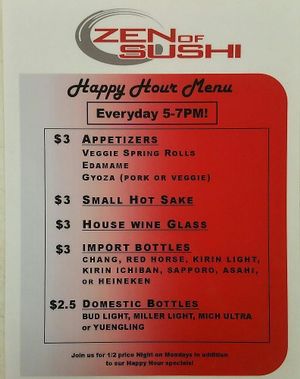 Happy Hour menu. at Zen of Sushi in Port St Lucie