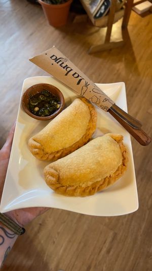 Air fryer empanadas at La Bruja Vegan Foods in Antigua