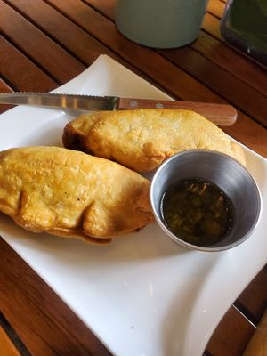 Mushroom empanada at La Bruja Vegan Foods in Antigua