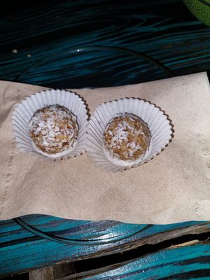 Dessert balls at La Bruja Vegan Foods in Antigua