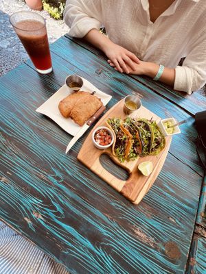 vegan empanadas and tacos  at La Bruja Vegan Foods in Antigua