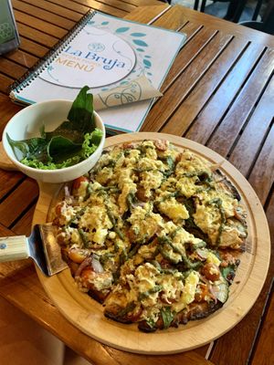 Beyond Chicken and Cashew Cheese piled high with everything else😄 at La Bruja Vegan Foods in Antigua