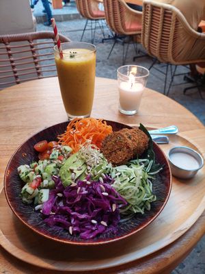 Falafel bowl at La Bruja Vegan Foods in Antigua